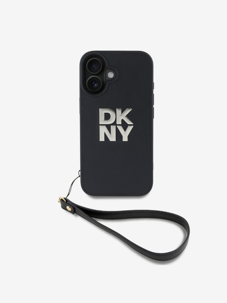 DKNY DKNY PU Leder Stack Logo Handgelenkschlaufe Schutzhülle für iPhone 16 Schwarz