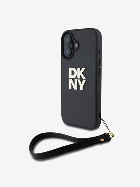DKNY DKNY PU Leder Stack Logo Handgelenkschlaufe Schutzhülle für iPhone 16 Schwarz