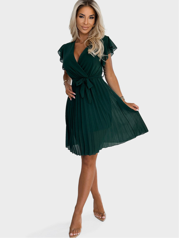 numoco Chiffon-Rüschenkleid mit Ausschnitt und Rüschen - grün Numoco