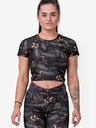 Nebbia Schwarzes gemustertes Damen-Cropped-Shirt Nebbia