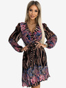 numoco Plisseekleid mit herzförmigem Ausschnitt, langen Ärmeln und Bindeband in der Taille - Tigermuster + rosa Blumen Numoco