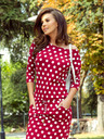 numoco Sportliches Kleid mit Bindeband und Taschen - burgunderrot + gepunktet Numoco