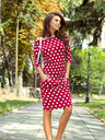 numoco Sportliches Kleid mit Bindeband und Taschen - burgunderrot + gepunktet Numoco