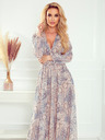 numoco Chiffon Midikleid - beige und blaues Boho-Muster Numoco
