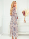 numoco Chiffon Midikleid - beige und blaues Boho-Muster Numoco