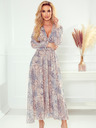 numoco Chiffon Midikleid - beige und blaues Boho-Muster Numoco