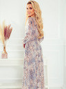 numoco Chiffon Midikleid - beige und blaues Boho-Muster Numoco