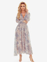 numoco Chiffon Midikleid - beige und blaues Boho-Muster Numoco
