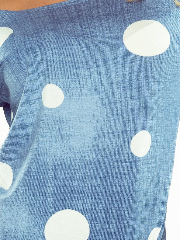 numoco Sportliches Kleid - Jeans mit weißen Polka Dots Numoco