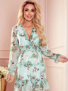 numoco Chiffonkleid mit Rüschen und breitem Gummiband - Blumen auf grünem Grund Numoco