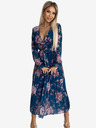 numoco Plissiertes langes Chiffonkleid mit Rundhalsausschnitt, langen Ärmeln und Gürtel - Blau mit Blumen Numoco