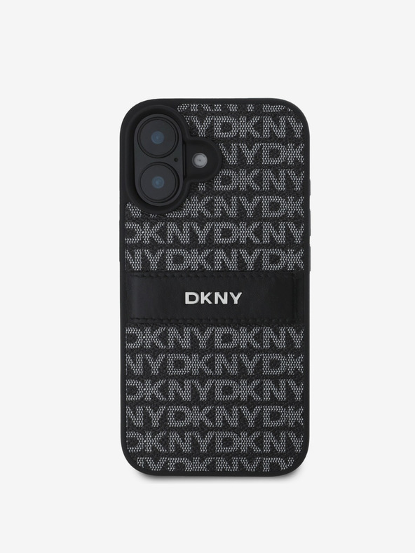 DKNY DKNY PU Leder Repeat Pattern Tonal Stripe Back Cover für iPhone 16 Plus Schwarz