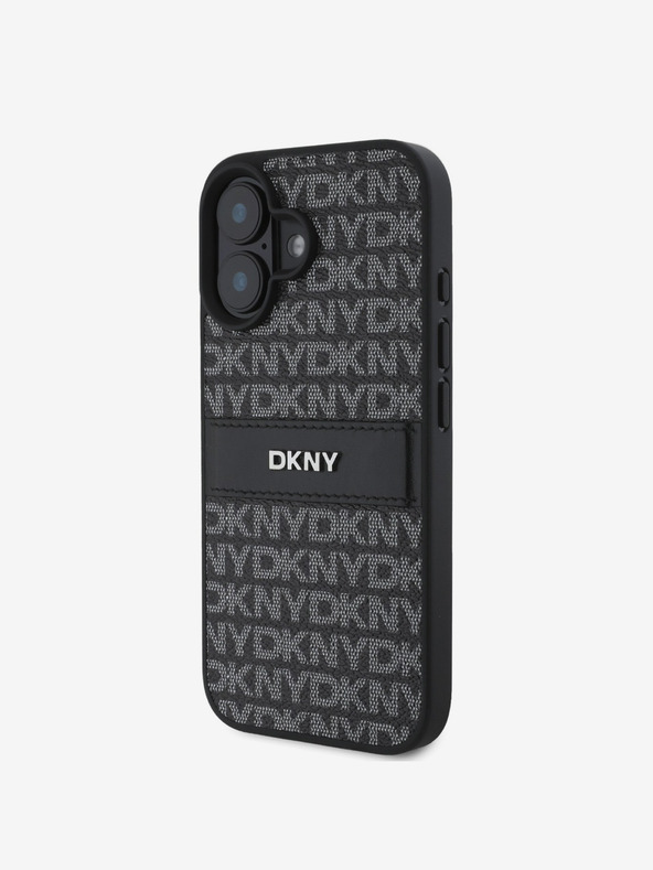 DKNY DKNY PU Leder Repeat Pattern Tonal Stripe Back Cover für iPhone 16 Plus Schwarz