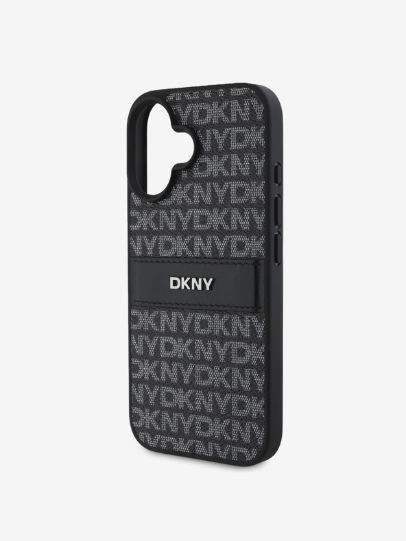 DKNY DKNY PU Leder Repeat Pattern Tonal Stripe Back Cover für iPhone 16 Plus Schwarz