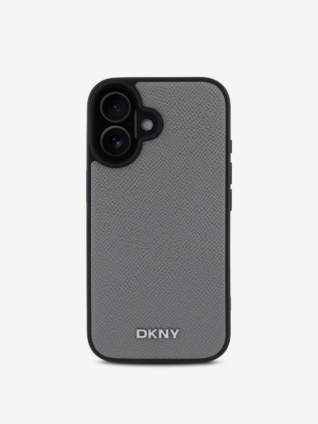 DKNY PU Leather Silver Metal Logo Magsafe iPhone 16 Grey Phone Case