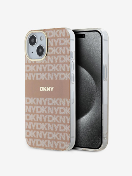 DKNY PC/TPU Repeat Pattern Tonal Stripe Magsafe Back Cover für iPhone 15 Pink DKNY