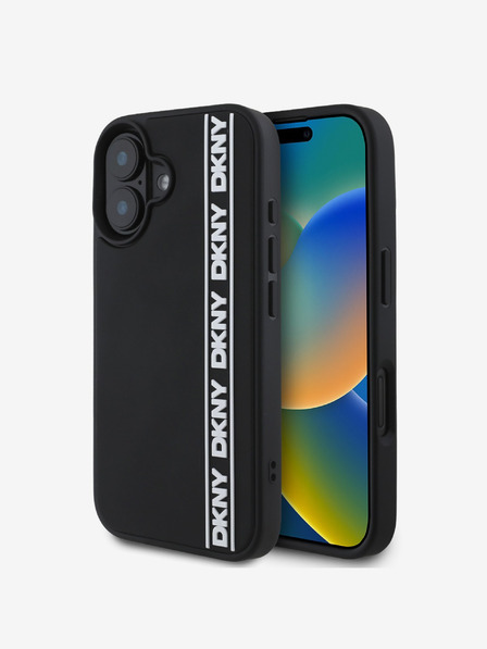 DKNY DKNY 3D Rubber Repeat Logo Line Back Cover für iPhone 16 Schwarz