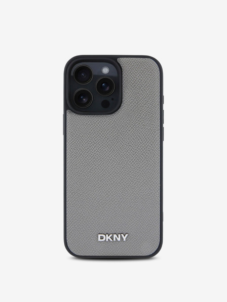 DKNY PU Leather Silver Metal Logo Magsafe iPhone 16 Pro Grey Handyhülle