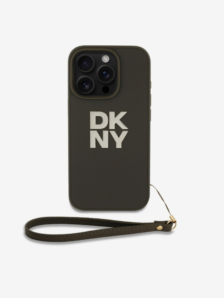 DKNY PU Leather Stack Logo Handschlaufe iPhone 16 Pro Green Handyhülle