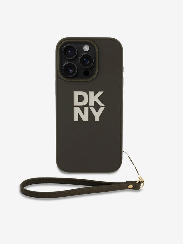 DKNY PU Leather Stack Logo Handschlaufe iPhone 16 Pro Green Handyhülle