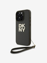 DKNY PU Leather Stack Logo Handschlaufe iPhone 16 Pro Green Handyhülle