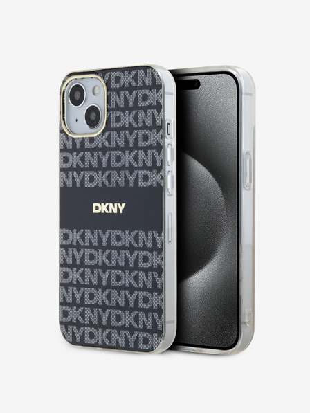DKNY PC/TPU Repeat Pattern Tonal Stripe Magsafe Back Cover für iPhone 15 Schwarz DKNY