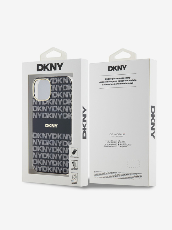 DKNY PC/TPU Repeat Pattern Tonal Stripe Magsafe Back Cover für iPhone 15 Schwarz DKNY