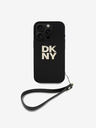 DKNY DKNY PU Leder Stack Logo Wrist Strap Back Cover für iPhone 16 Pro Schwarz