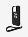 DKNY DKNY PU Leder Stack Logo Wrist Strap Back Cover für iPhone 16 Pro Schwarz