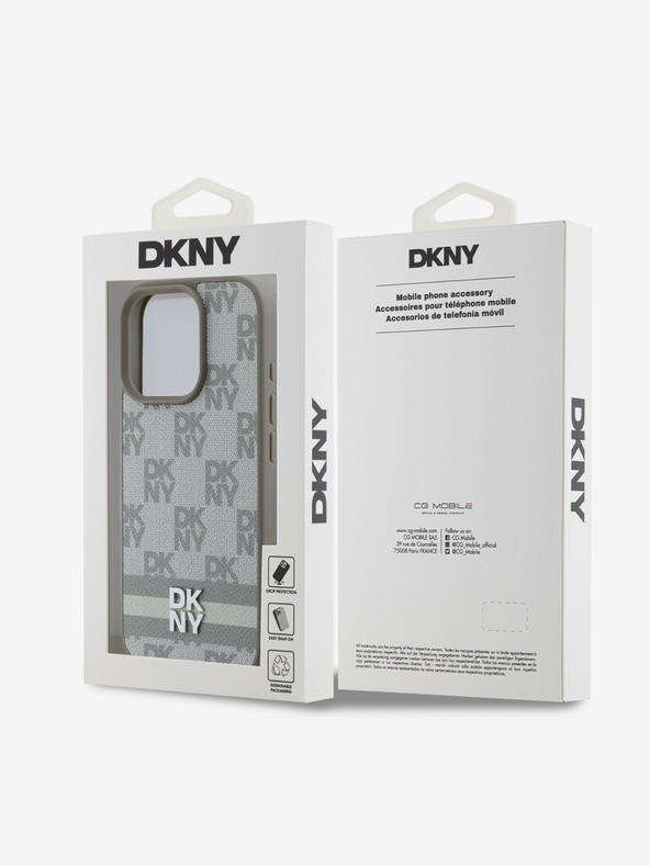 DKNY DKNY PU Leder Karomuster und Streifen Rückseitenschutz für iPhone 16 Pro Beige