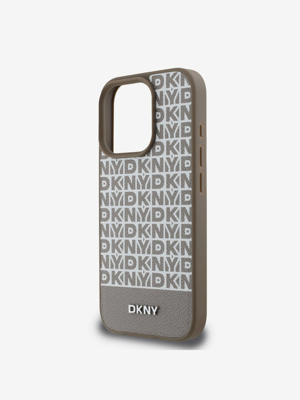 DKNY DKNY PU Leather Repeat Pattern Bottom Stripe MagSafe Rear Cover for iPhone 16 Pro Brown