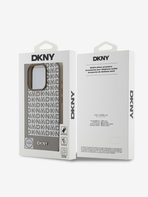 DKNY DKNY PU Leather Repeat Pattern Bottom Stripe MagSafe Rear Cover for iPhone 16 Pro Brown