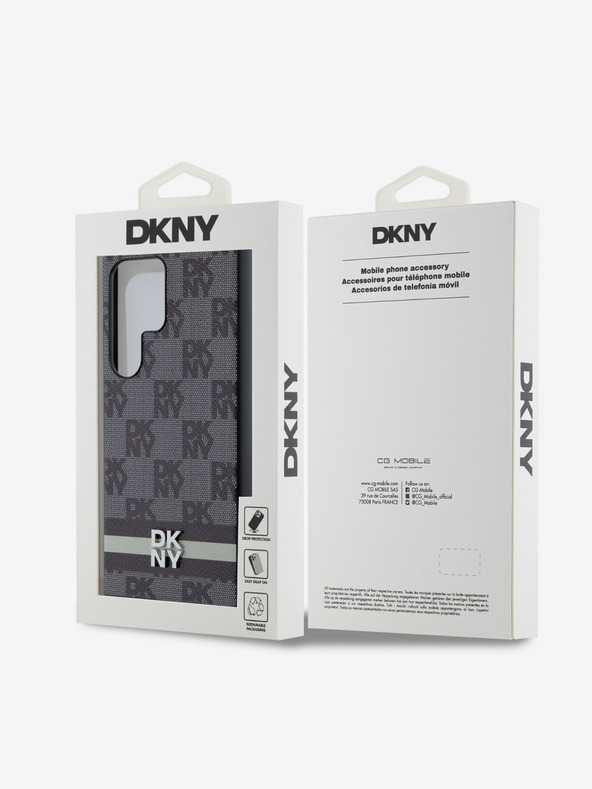 DKNY DKNY PU Leder Karomuster und Streifen Backcover für Samsung Galaxy S24 Ultra Schwarz