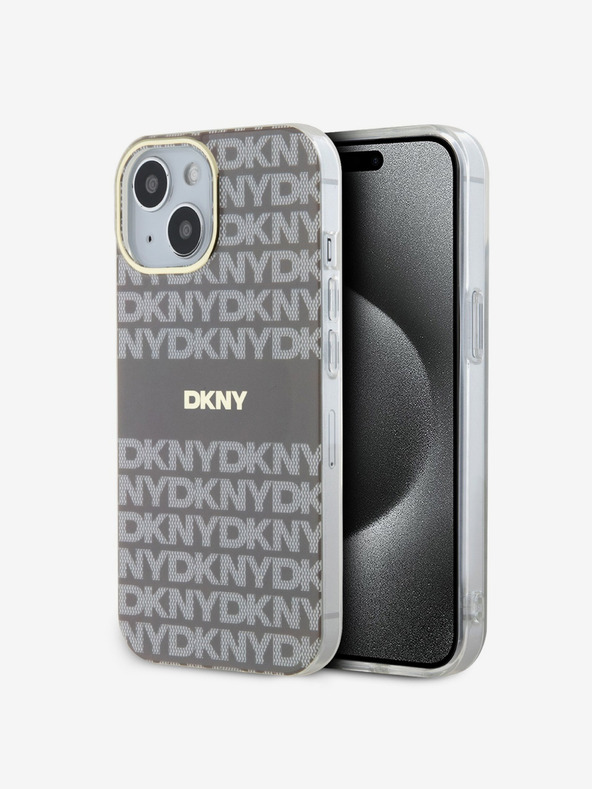 DKNY PC/TPU Repeat Pattern Tonal Stripe Magsafe Back Cover für iPhone 14 Beige DKNY