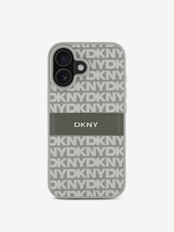 DKNY DKNY PU Leder Repeat Pattern Tonal Stripe Back Cover für iPhone 16 Beige
