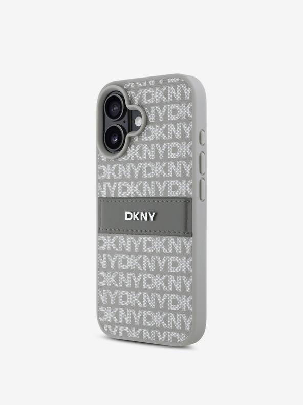 DKNY DKNY PU Leder Repeat Pattern Tonal Stripe Back Cover für iPhone 16 Beige