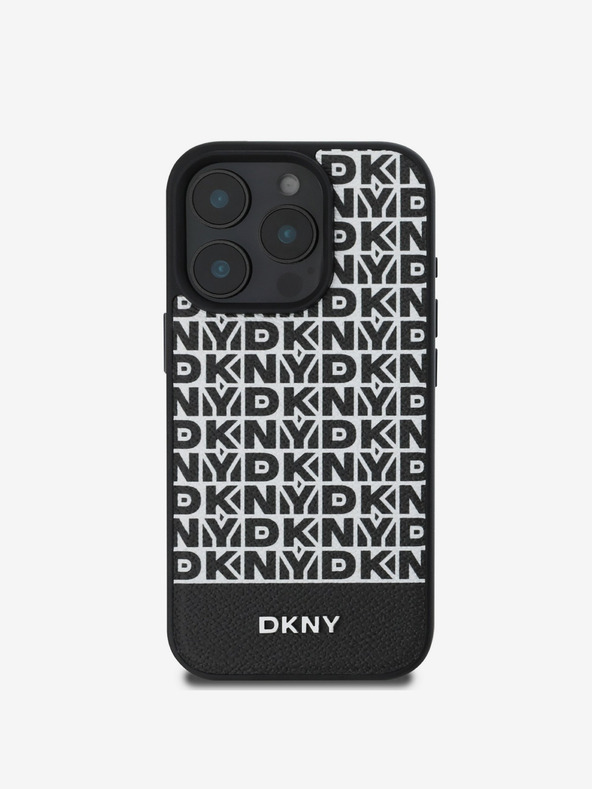 DKNY DKNY PU Leather Repeat Pattern Bottom Stripe MagSafe Rückseite Hülle für iPhone 16 Pro Max Black