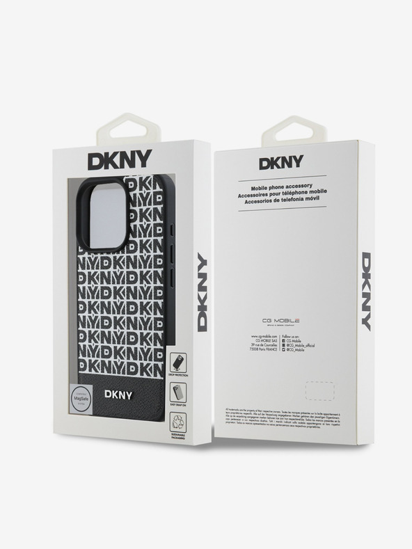 DKNY DKNY PU Leather Repeat Pattern Bottom Stripe MagSafe Rückseite Hülle für iPhone 16 Pro Max Black