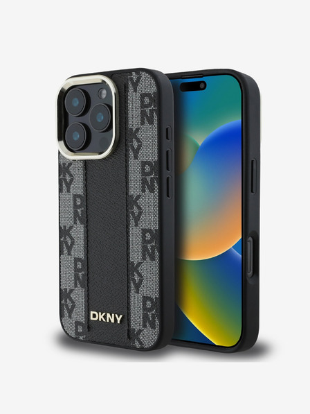 DKNY DKNY PU Leder Checkered Pattern Magsafe Back Cover für iPhone 16 Pro Max Schwarz