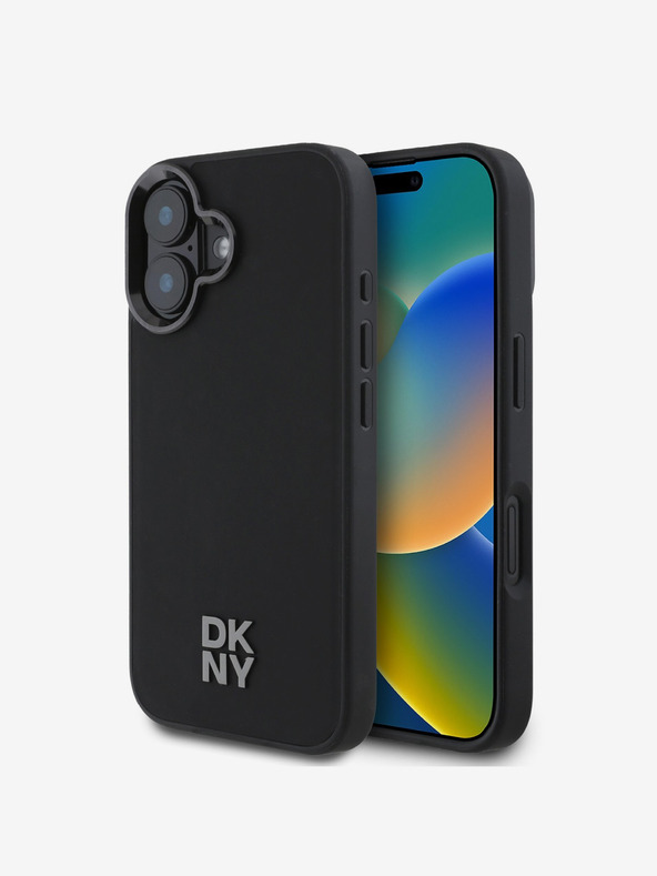 DKNY DKNY PU Leder Stack Logo Magsafe Schutzhülle für iPhone 16 Schwarz