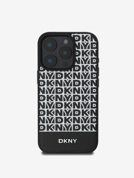 DKNY DKNY PU Leder Repeat Pattern Bottom Stripe MagSafe Back Cover für iPhone 16 Pro Schwarz