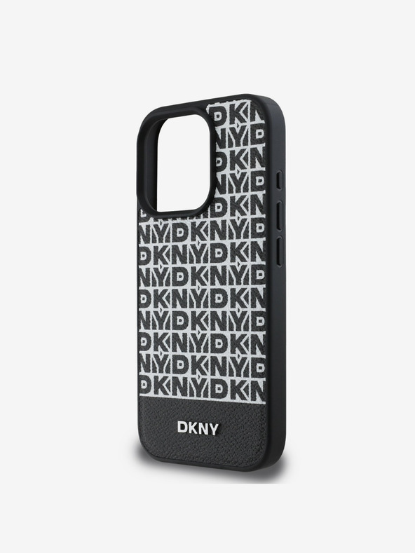 DKNY DKNY PU Leder Repeat Pattern Bottom Stripe MagSafe Back Cover für iPhone 16 Pro Schwarz
