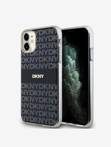 DKNY PC/TPU Repeat Pattern Tonal Stripe Magsafe Back Cover für iPhone 11 Schwarz DKNY