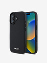 DKNY DKNY PU Leder Silbernes Metall Logo Magsafe Back Cover für iPhone 16 Schwarz
