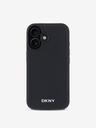 DKNY DKNY PU Leder Silbernes Metall Logo Magsafe Back Cover für iPhone 16 Schwarz