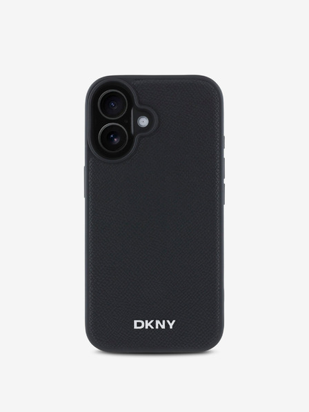 DKNY DKNY PU Leder Silbernes Metall Logo Magsafe Back Cover für iPhone 16 Schwarz