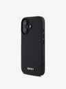 DKNY DKNY PU Leder Silbernes Metall Logo Magsafe Back Cover für iPhone 16 Schwarz