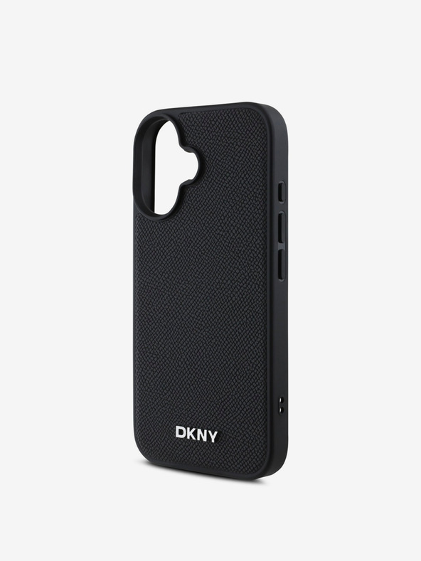 DKNY DKNY PU Leder Silbernes Metall Logo Magsafe Back Cover für iPhone 16 Schwarz