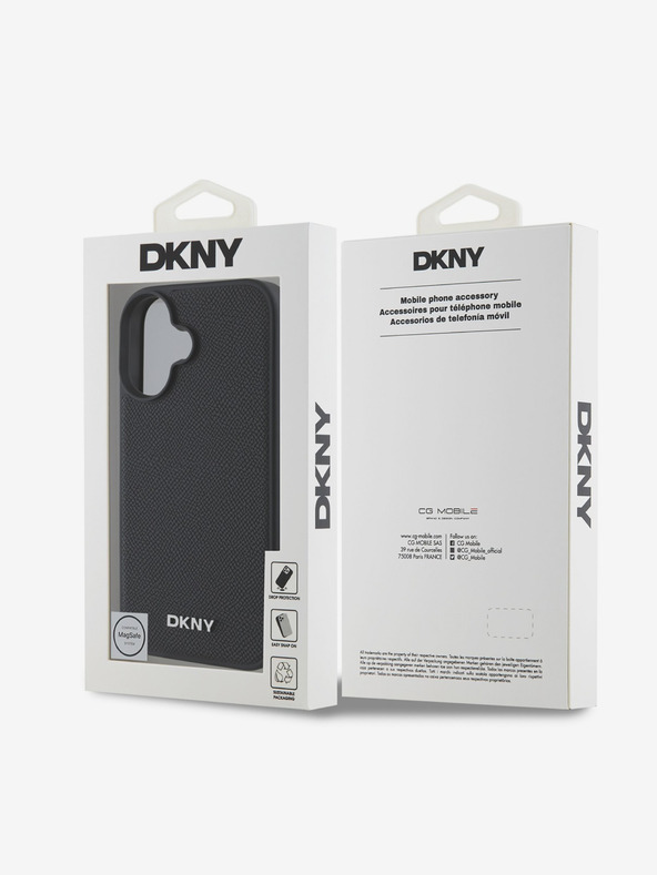 DKNY DKNY PU Leder Silbernes Metall Logo Magsafe Back Cover für iPhone 16 Schwarz