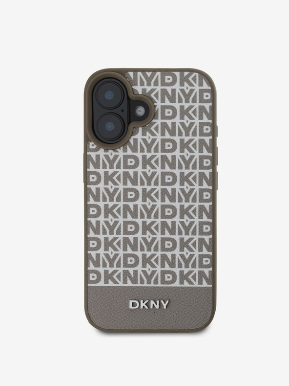 DKNY DKNY PU Leder Repeat Pattern Bottom Stripe MagSafe Back Cover für iPhone 16 Braun